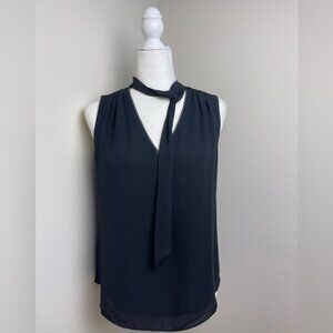 White House Black Market Charcoal Tie-Neck Blouse Size 4